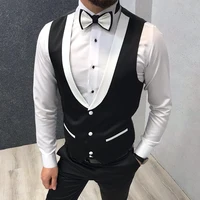 Men's Vest 2023 New Fashion Gentleman Black Slim Fit Single Breasted Single Piece Tank Top Wedding Groom 2