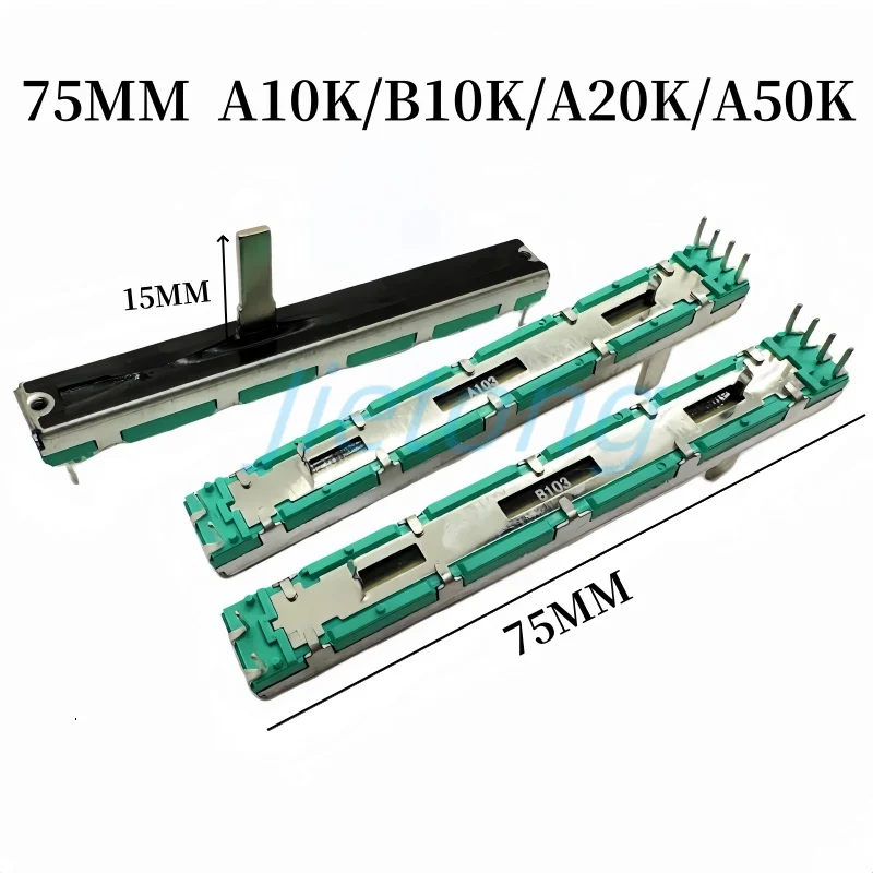 1pc A103 B103 10K Ohm 75mm Straight Slide Liner Potentiometer Mixer Fader Variable Resistors Dual Channel Fader Dimming Tuning