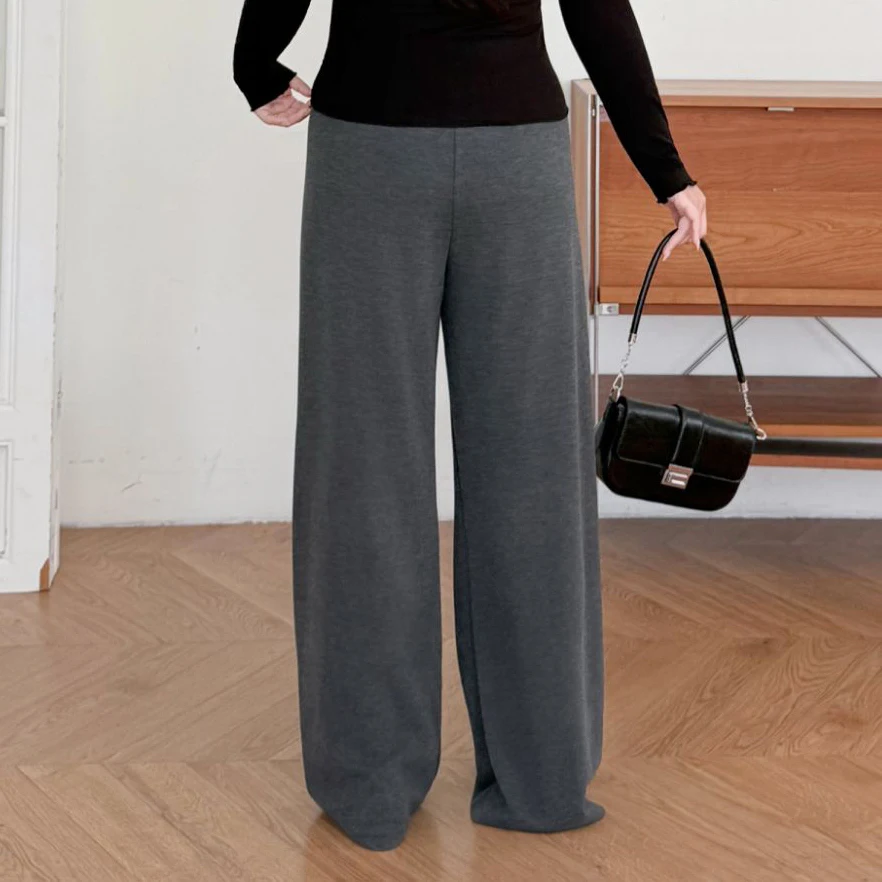 XXXXL Fashion Plus Size Women's Wide Leg Pants Premium Loose And Soft Knitted Wool Trousers Casual Autumn And Winter 9420