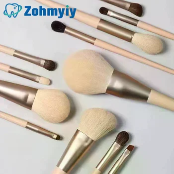 Set completo di pennelli per trucco da 12 pezzi, set professionale per fondotinta, cipria, fard, correttore, ombretto, con custodia.