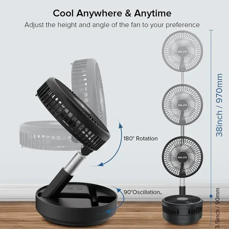 Belife X8 Portable Fan, Cordless Oscillating Fan with Remote, Foldable Adjustable Fan, USB Rechargeable 7200mAh Battery 3
