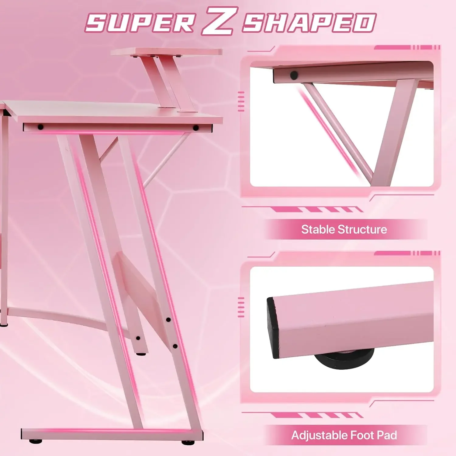 Table with Monitor Stand Corner Desk with MDF Board Surface, Home Office Desk for Girl Women Gift for Gaming Working Study 6
