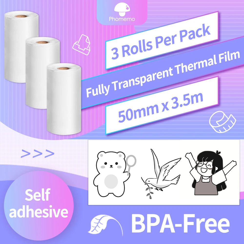 Sticker Paper Transparent Adhesive White Sticker Transparent Thermal Paper for Phomemo M02/M02 Pro/M02S Printer Printable Sticker Photo Papers