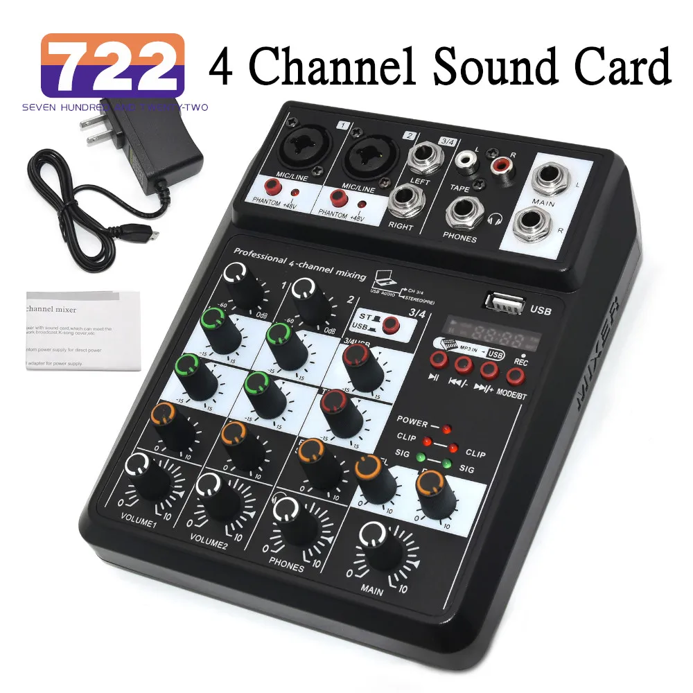 Portable sound card audio mixer 4 channel live streaming computer