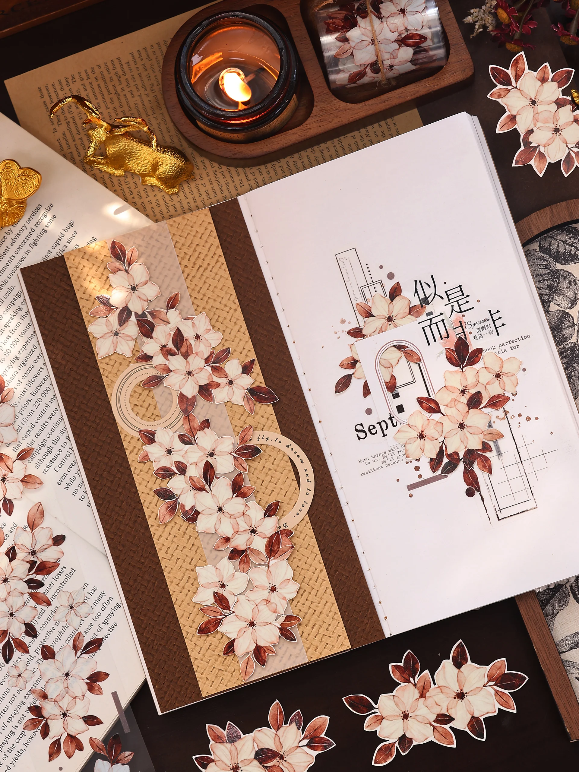 4.10 신제품 [꽃사계절] 레트로 4색 사이즈 꽃과 종이 PET 핸드북 스티커 테이프