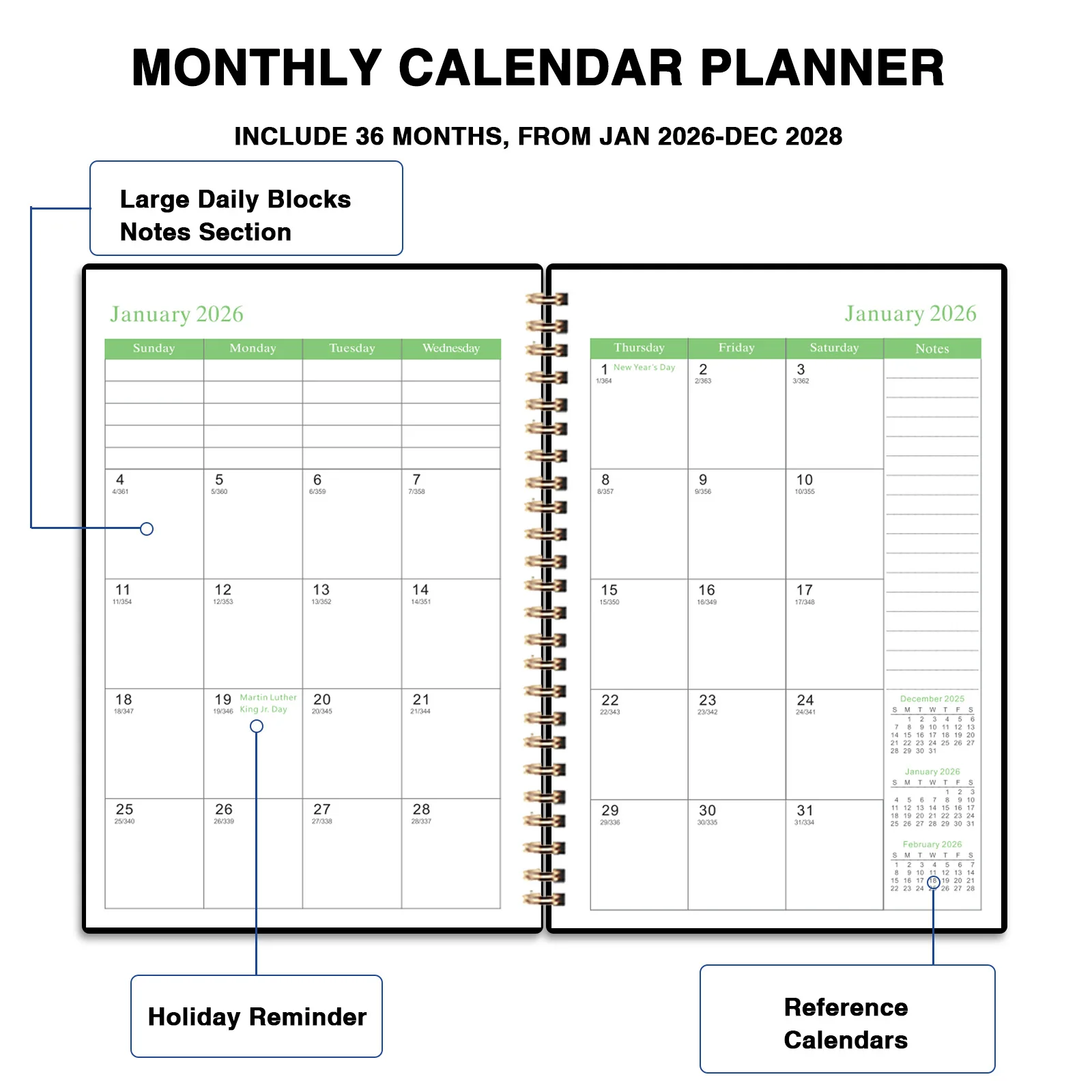 Enhanced A5 Monthly Planner & Calendar Book - 3-Year Edition