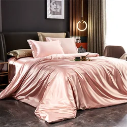 Luxurious Solid Silk Satin Bedding Set with Duvet Cover and Pillowcases - Full Size 4pcs (Light Jade)