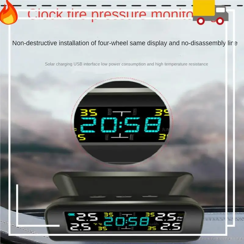 Tire Temperature Tire Pressure Monitor Car Universal Inspection Monitor Wireless Solar Power External Time Durable