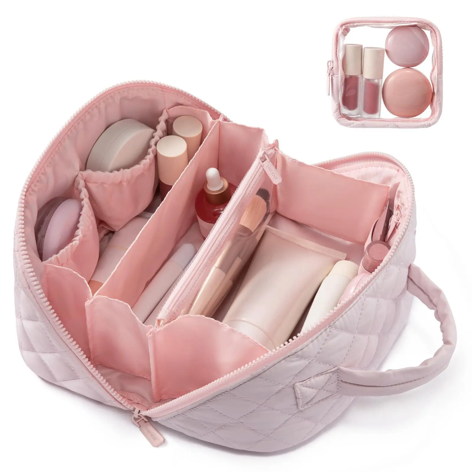 Gifts Wide Open Woman Makeup Bag Lay-Flat Water-Resistant Festivalment Makeup Bags Cosmetic Case for Toiletries & Brushes