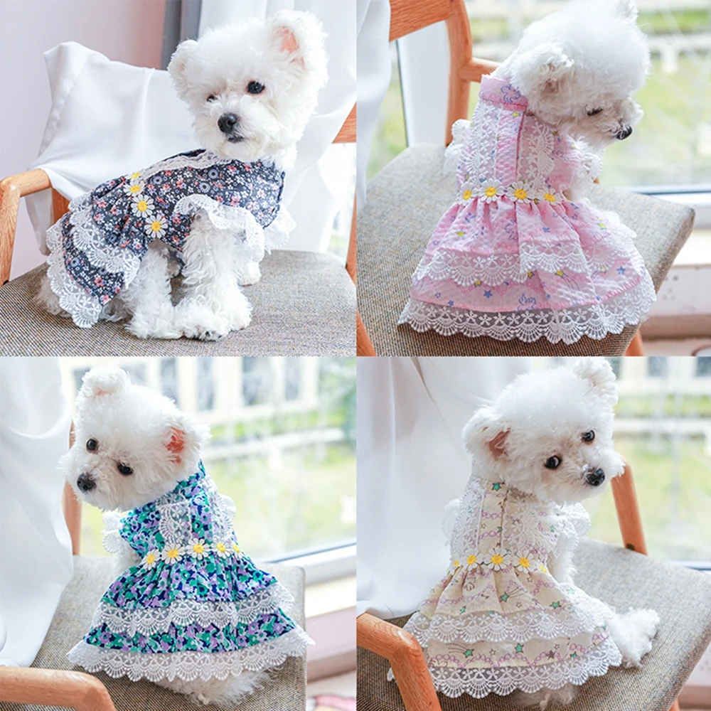 Elegant Floral Lace Dog Dress for Small Dogs Girl Summer Pet Clothes