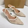Brand Designer White Women Wedding Pumps Mesh Embroidered Flowers Back Strap Sexy Slingback High Heel Dress Shoes for Ladies 3