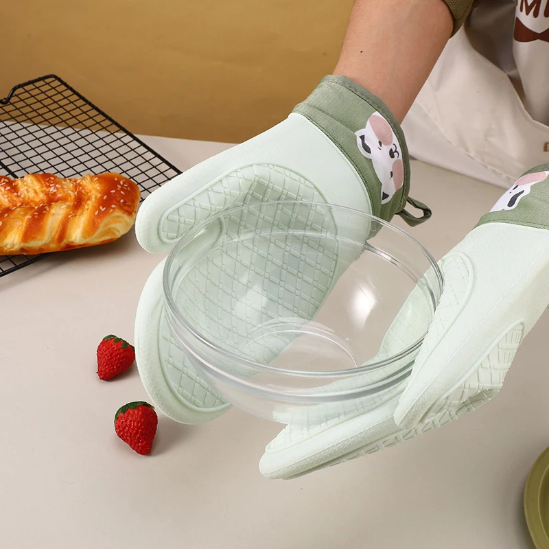 

New Silicone And Cotton Gloves Twill Double-layer Microwave Oven Oven Gloves Kitchen Baking Heat Insulation Gloves Oven Mitts