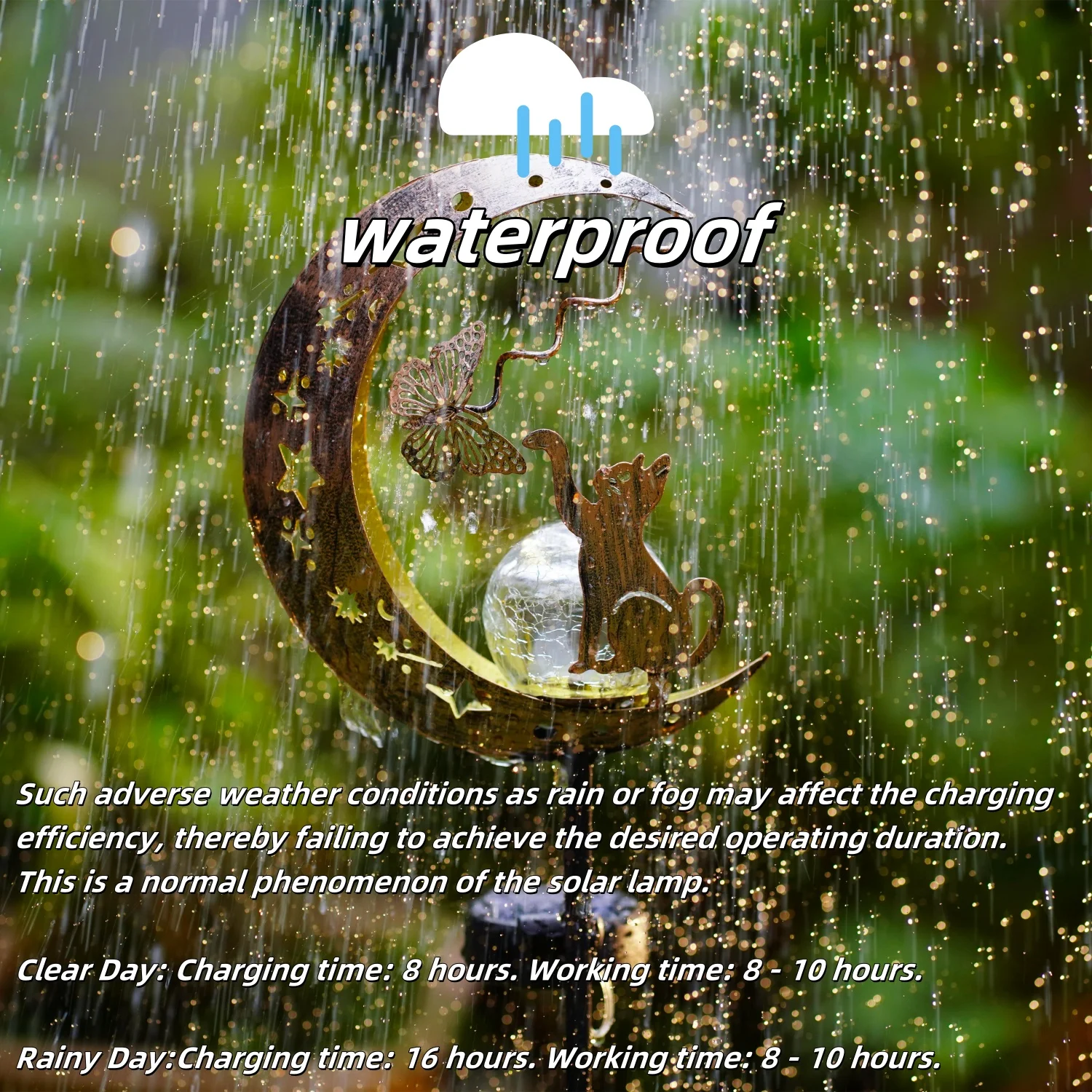 1 قطعة مصباح القمر الشمسي في الهواء الطلق ، مصباح حديقة الحديد الذي يعمل بالطاقة الشمسية مع تشغيل/إيقاف تلقائي ، مقاوم للماء لديكور الفناء/الفناء