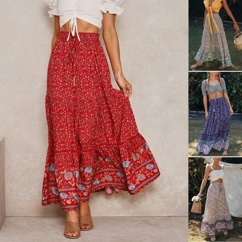 

2024 Women skirt new hollow lace human cotton positioning flower large swing half-body skirt bohemian Ladies beach dress female