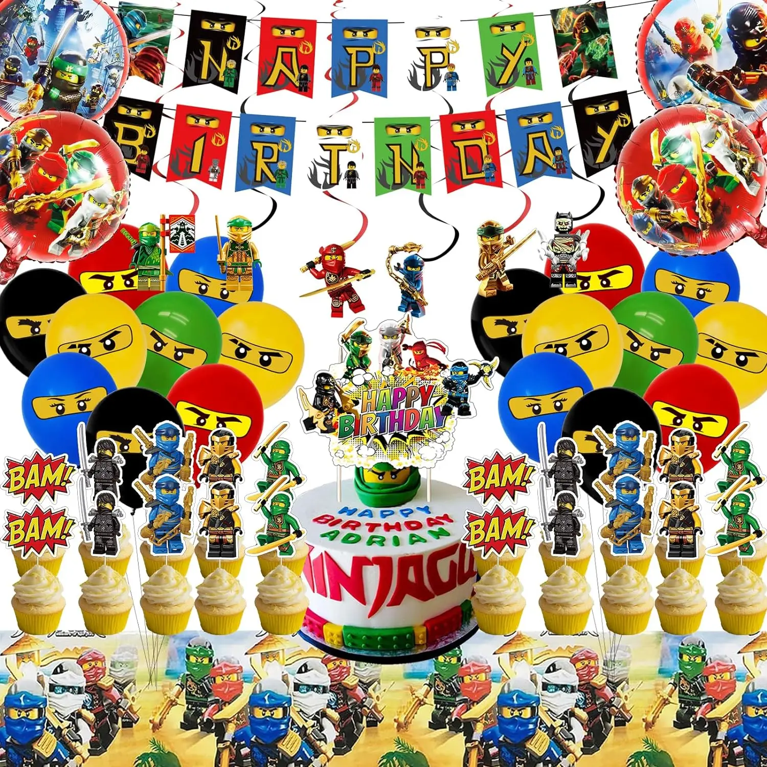 Party Decorations Ninja Birthday Party Decoration Paper Cups Plates Cake Topper Tablecloth Banner Balloons Supplies For Kids Boys