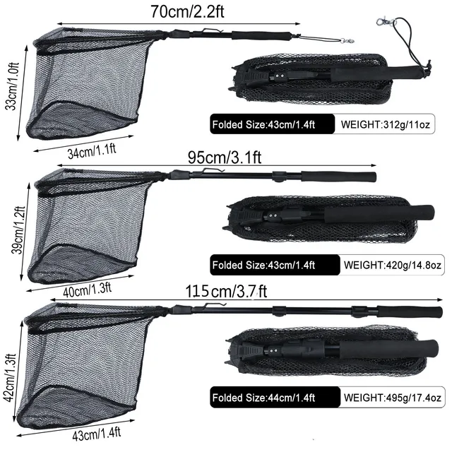 Sougayilang Fishing Tool Net Fishing tackle 70cm 95cm 115cm Portable Retractable Folding Fishing Net for Bass Carp Trout Fishing 2