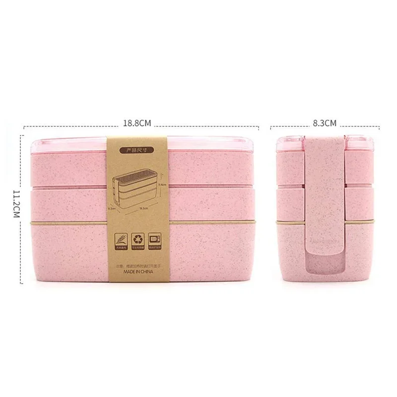 900ml Healthy Material Lunch Box 3 Layer Wheat Straw Bento Boxes Microwave Dinnerware Food Storage Container Lunchbox 5