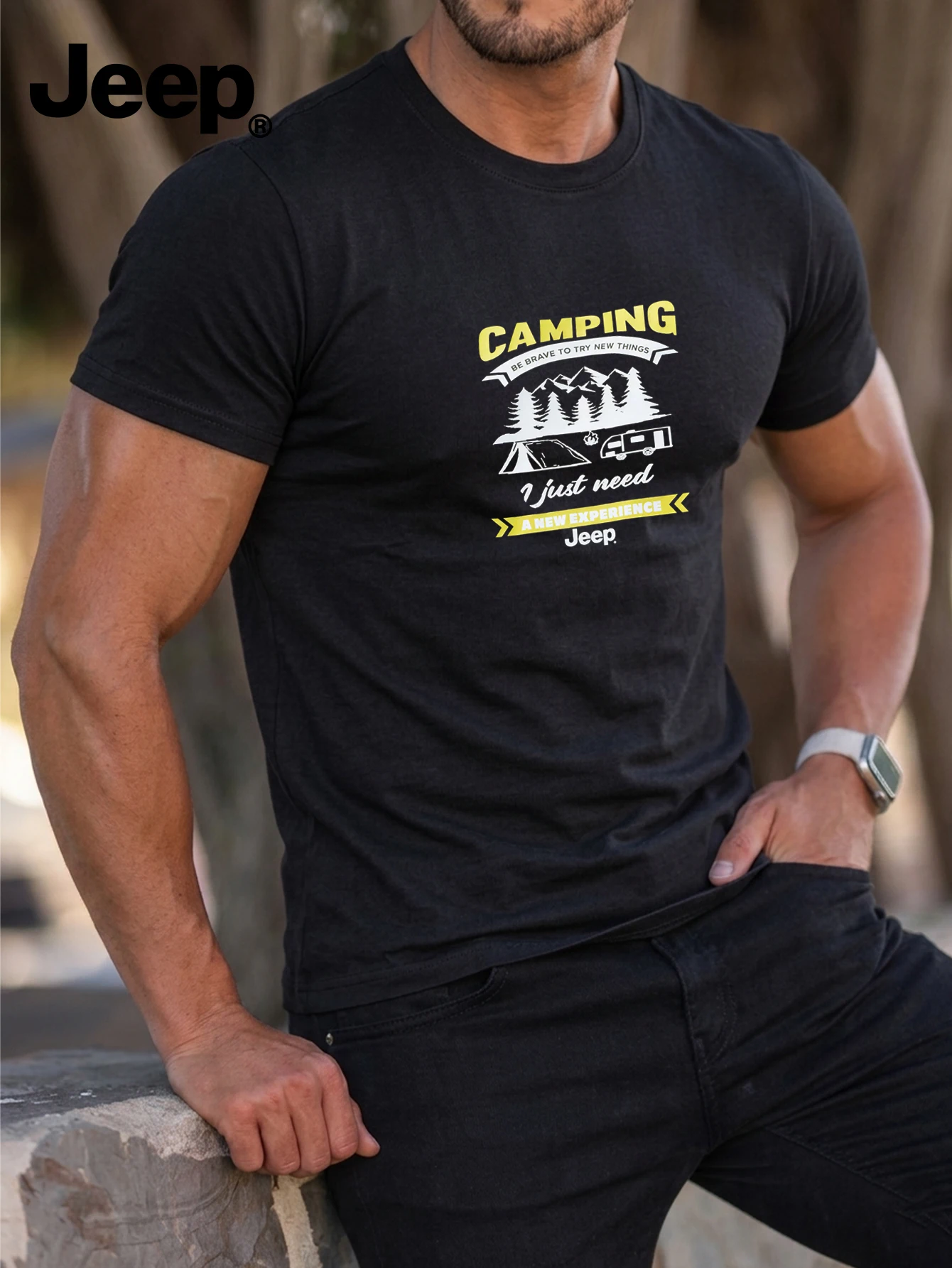 Jeep 남성용 야외 러닝 트레이닝 티셔츠 통기성 고품질 편안한 반팔 스포츠 티셔츠