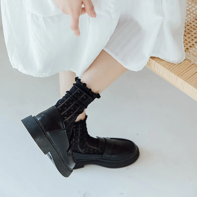 Spring Summer Women Socks Lady Long Lace Harajuku Ruffle Casual Sweet Kawaii Floral Breathable Lolita