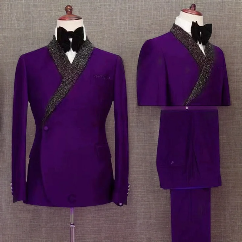 

Slim Fit Suits for Men With Double Breasted Shawl Lapel Wedding Groom Tuxedo Male Prom Blazer 2 Pcs Suit Jacket Pants 2023