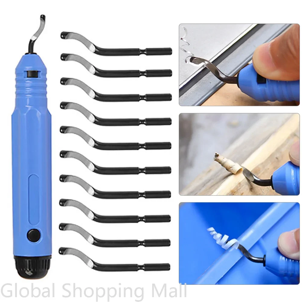 Metal Deburring Tool Kit Burr Remover Hand Tool Anti-Slip Handle with 10pcs Sharp Deburring Blades for Copper Wood Plastic krachtige 8pcs wood carving tools set mini chisel asstorted knife steel blades with pine hand handle imitation mahogany w box