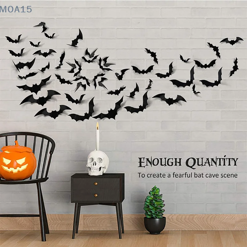 Halloween Decoration Black PVC Bat Halloween Party DIY Decor Bar Room Party Scary Decos Props Wall Sticker