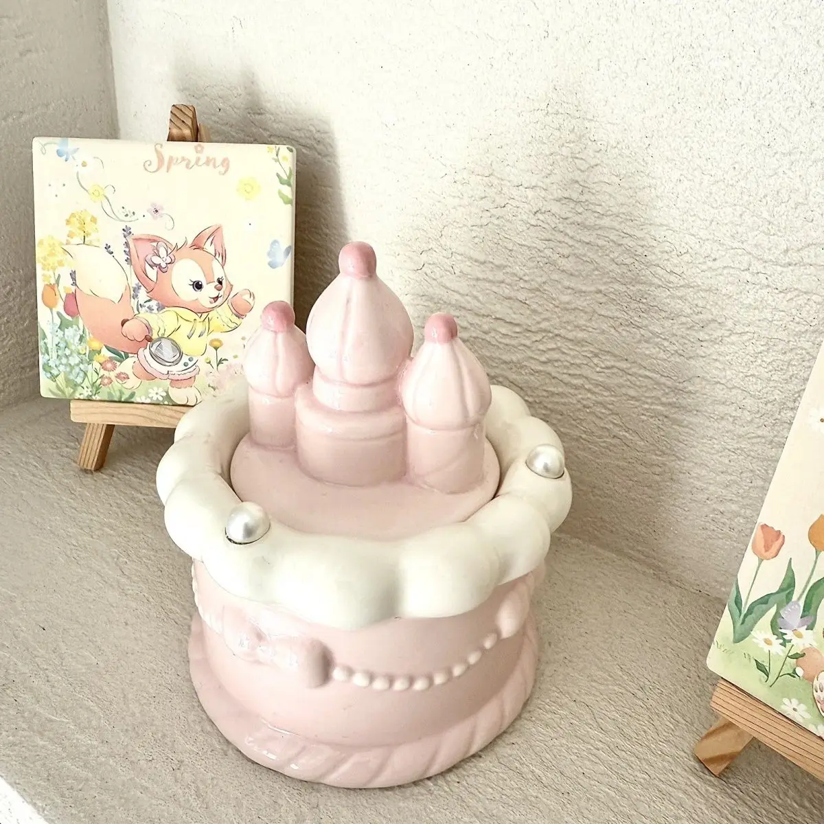 Modern Pink Castle Cake Ceramic Storage Jar Cute Home Jewelry Box Cake Shape Candy Biscuit Jar Desktop Ornament Home Decoration 6