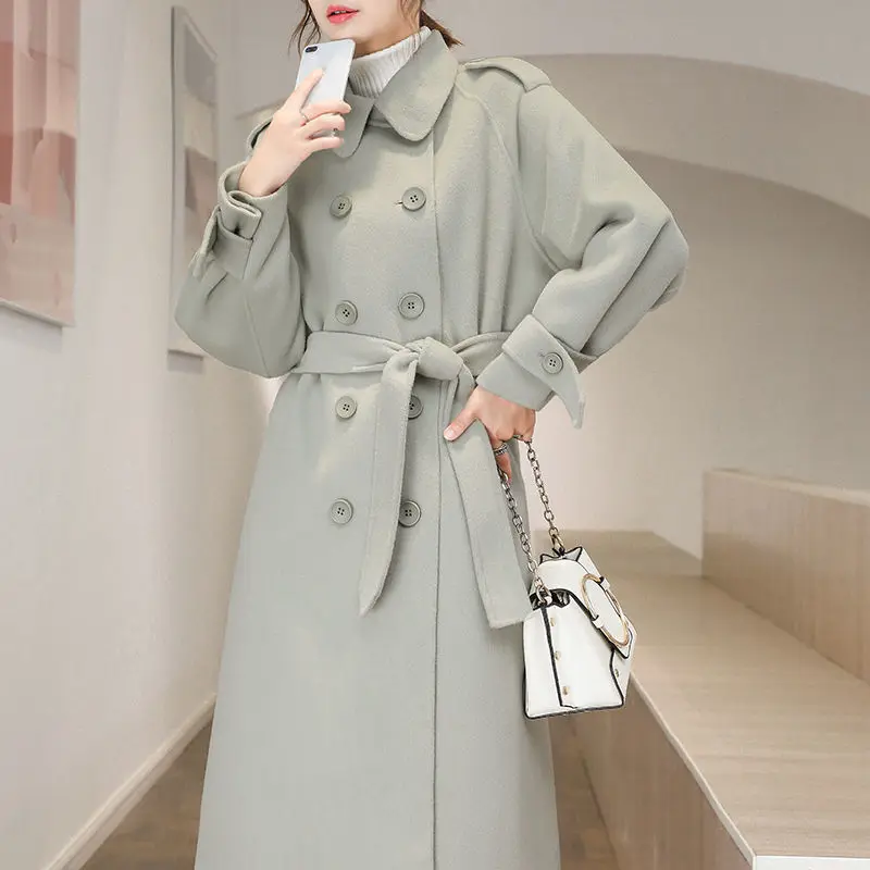 Women High-End Woolen Coat 2023 Winter Hepburn Style Large Size Long Below The Knee Straight Casual Temperament Women Clothing