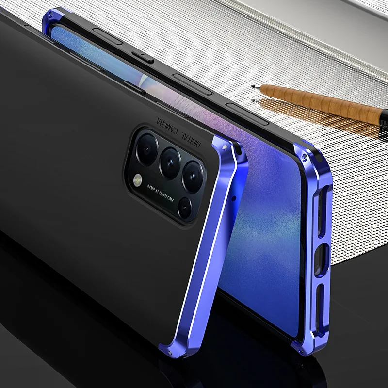 Hot All-inclusive Hard Shell For OPPO Reno 5 Pro+ Scrub Shockproof Case Reno5 Textured Phone Metal Frame PC Back Cover