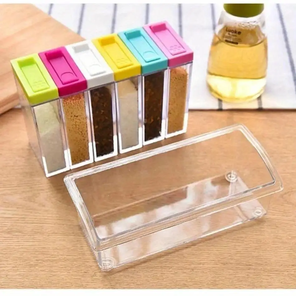 6Pcs/Set Spice Jar Seasoning Box Kitchen Spice Storage Bottle Jar Transparent PP Salt Pepper Cumin Powder Box Kitchen Tool