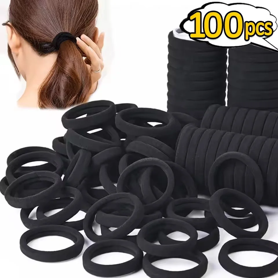 Elastici per Capelli ad Alta Elasticità per Donne e Ragazze, Fasce Nere Semplici, Fermacoda, Accessori per Capelli