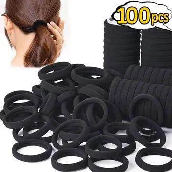 Elastici per Capelli ad Alta Elasticità per Donne e Ragazze, Fasce Nere Semplici, Fermacoda, Accessori per Capelli