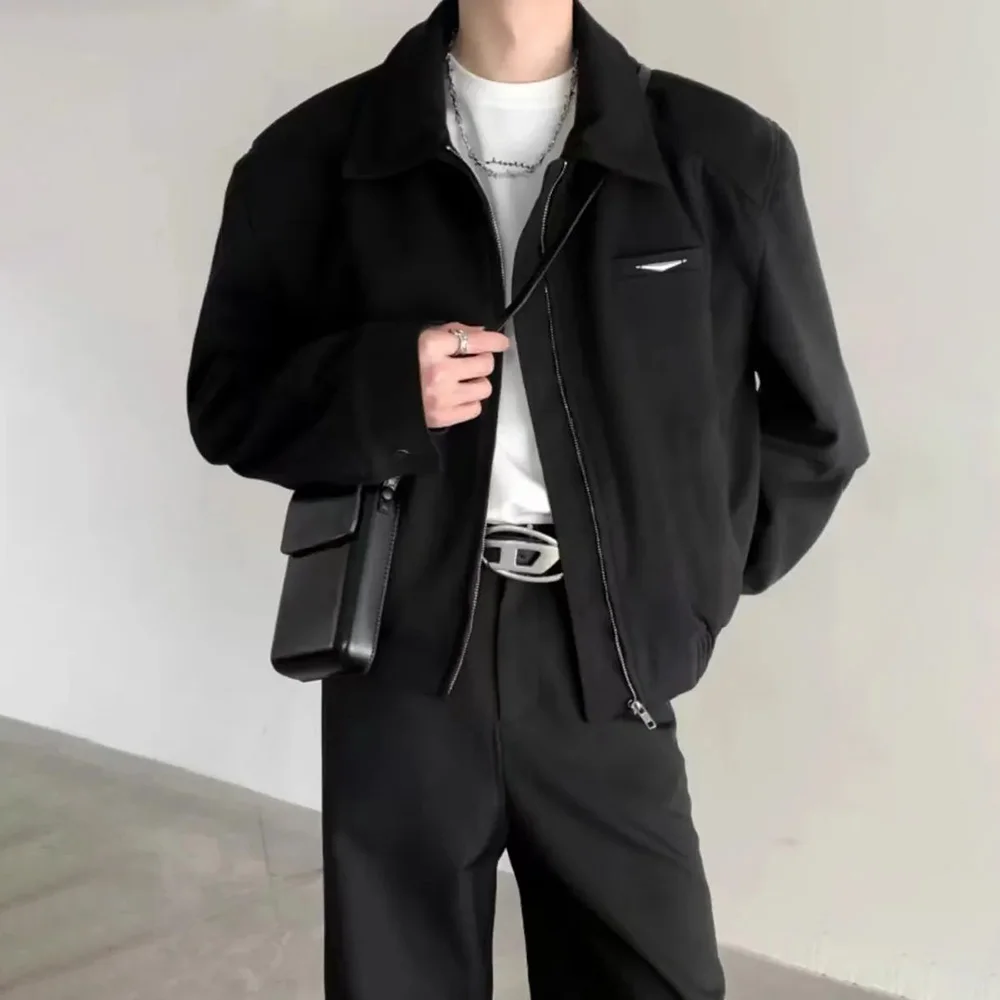 Mens Jacket Shoulder Pad Casual Jacket Autumn American Elegant All-Match Simple Long Sleeve Baseball Men'S Clothing