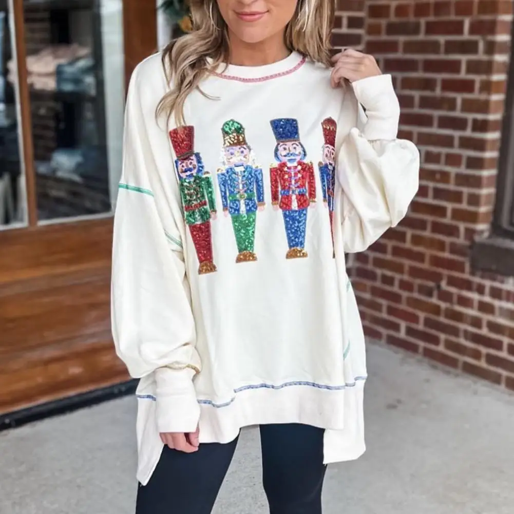 

Lightweight Sequin Sweatshirt Sequin Embroidered Sweatshirt for Women Festive Christmas Top Long Sleeve Pullover Loose for New