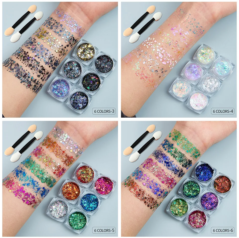 6 Color Cosmetic Chunky Glitter Shimmer Body Face Hair Eye Musical Festival Carnival Dance Party Makeup Glitter Gel 3