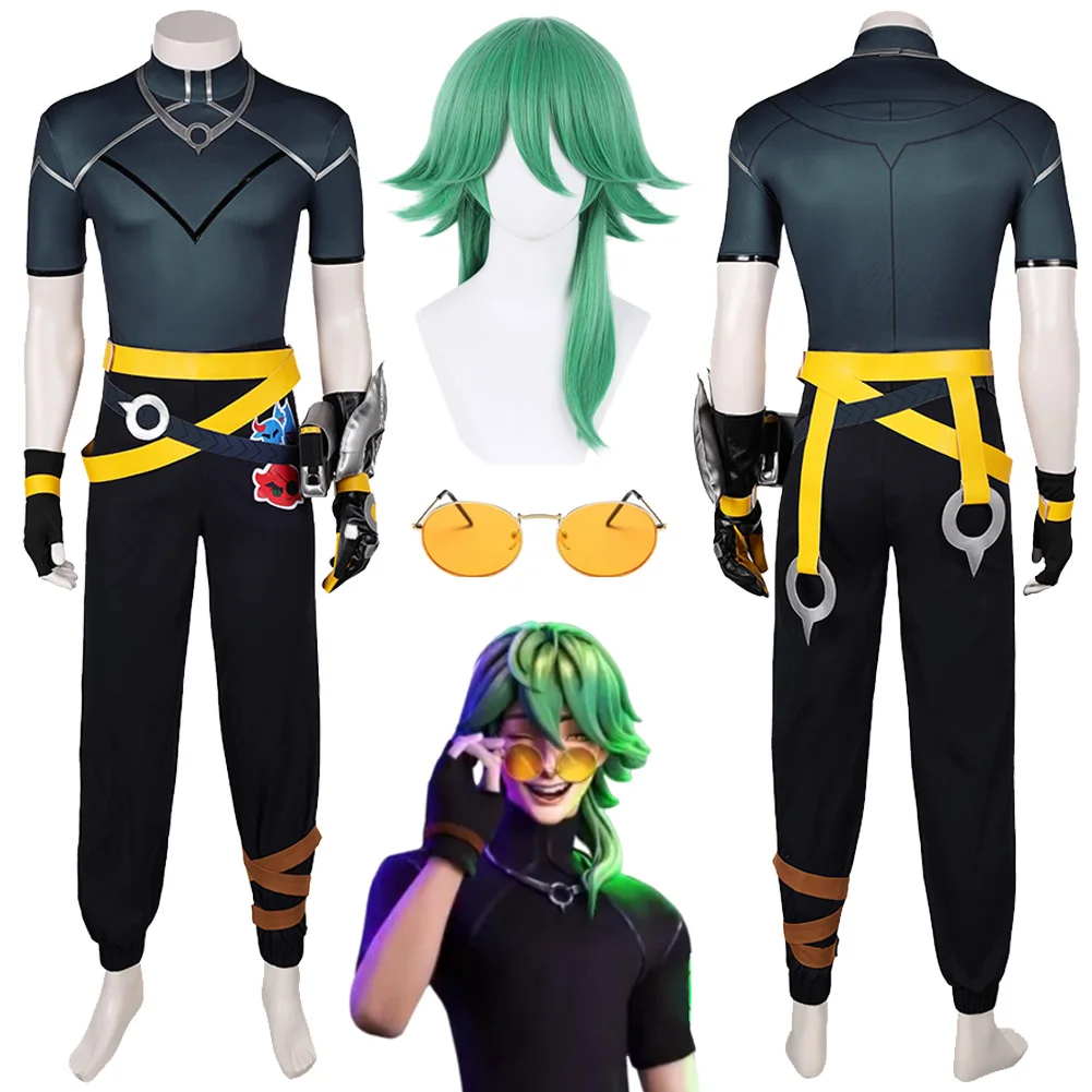 

Костюм для косплея из трапециевидной стали Ezreal, парик, очки, наряды, игра, LoL, искусственные топы, полный комплект для мужчин и взрослых