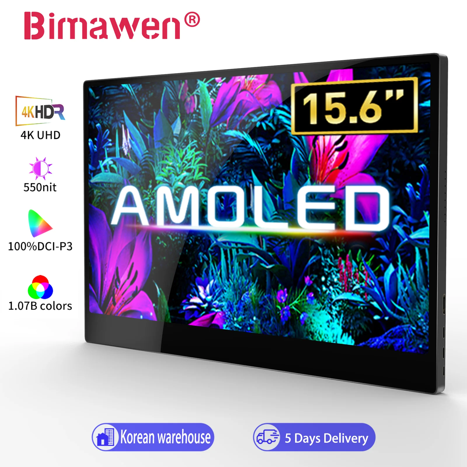 Bimawen 15.6 인치 OLED 4K 터치 휴대용 모니터, 1MS 게임용 모니터 터치 스크린, 내장 스탠드 스피커 포함, PS5 용 60HZ 550 니트 OLED 4K UHD 터치스크린 휴대용 모니터 Type-C HDMI 호환 Xbox 스위치 노트북용 외부 게임 모니터 Bimawen 15.6 인치 OLED 4K 터치 휴대용 모니터, 1MS 게임용 모니터 터치 스크린, 내장 스탠드 스피커 포함, PS5 용 60HZ 550 니트 OLED 4K UHD 터치스크린 휴대용 모니터 Type-C HDMI 호환 Xbox 스위치 노트북용 외부 게임 모니터
