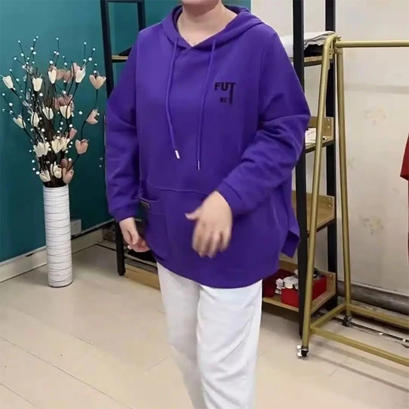Autumn Winter Oversized Casual Fashion Embroidery Add Velvet Hoodies Female Loose All-match Top Women Thick Warm Hooded Pullover