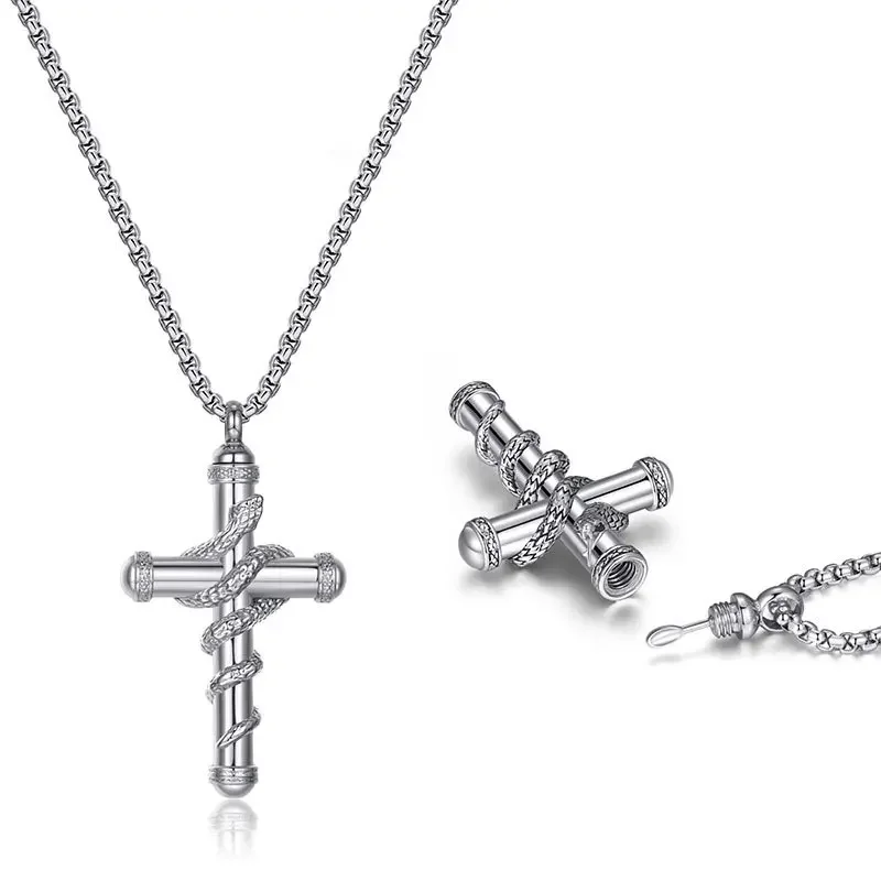 2024 New Luxurious Spoon Necklace Retro Snake Around Cross Stainless Steel Hollow Pendant Fashion Jewelry for Woman Man 5