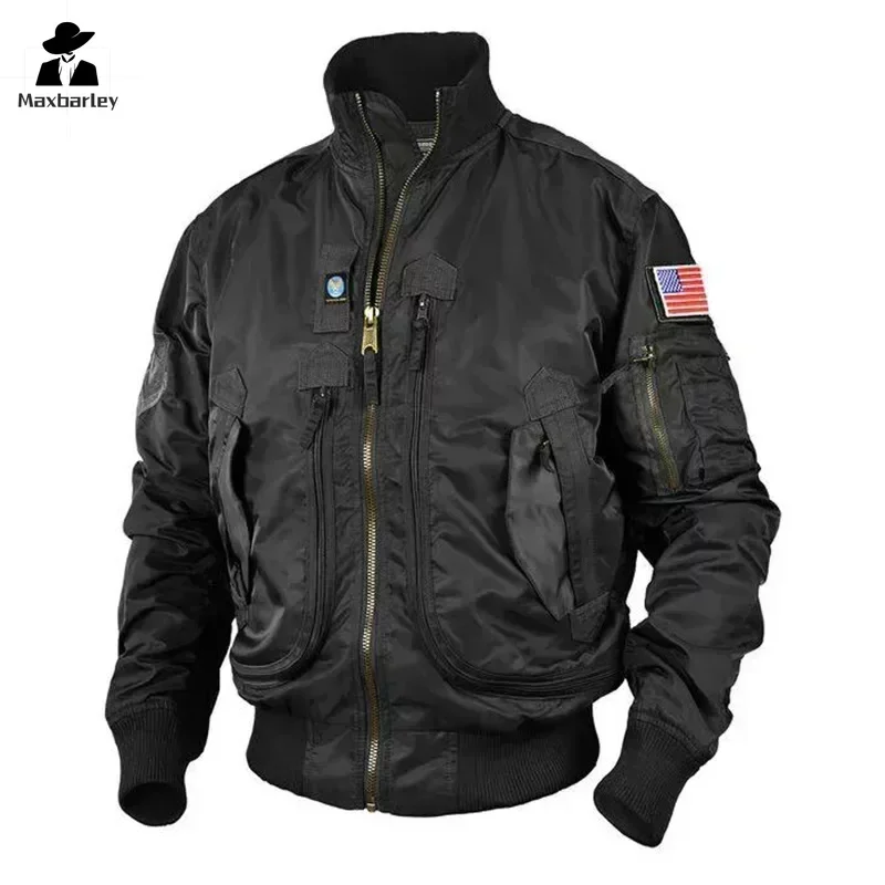 Men Climbing Ma-1 Jackets Big Pocket Pilot Baseball Working Clothes Coat Armygreen Cargo Jacket Stand-collar Motorcycle Outwear