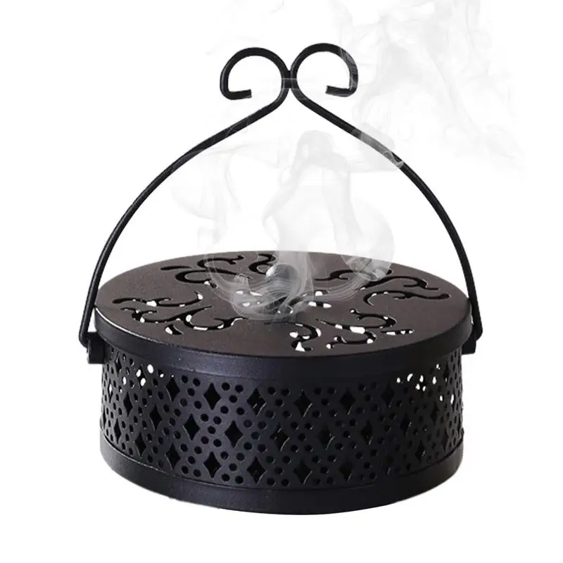 

Retro Portable Iron Mosquito Coil Holder With Handle Round Fireproof Incense Holder Portable Incense Burner Metal Incense Holder