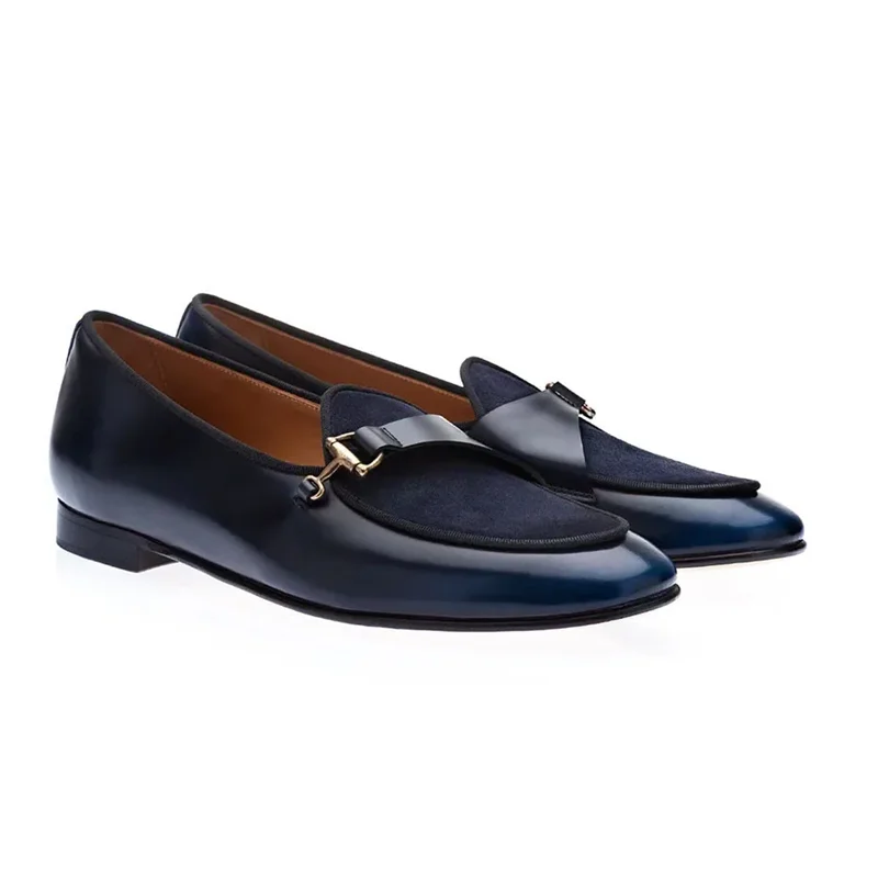 Mocasines Zapatos De Vestir Estilo Italiano Zapatos De Cuero Azul