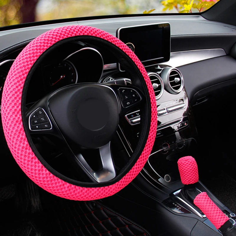 Steering Wheel Cover, Gear Shift Cover, Universal 38CM, 1/3 Pcs, Ice Silk, Wear-resistant, Anti-slip, Car Interior, Gear Handbrake Cover