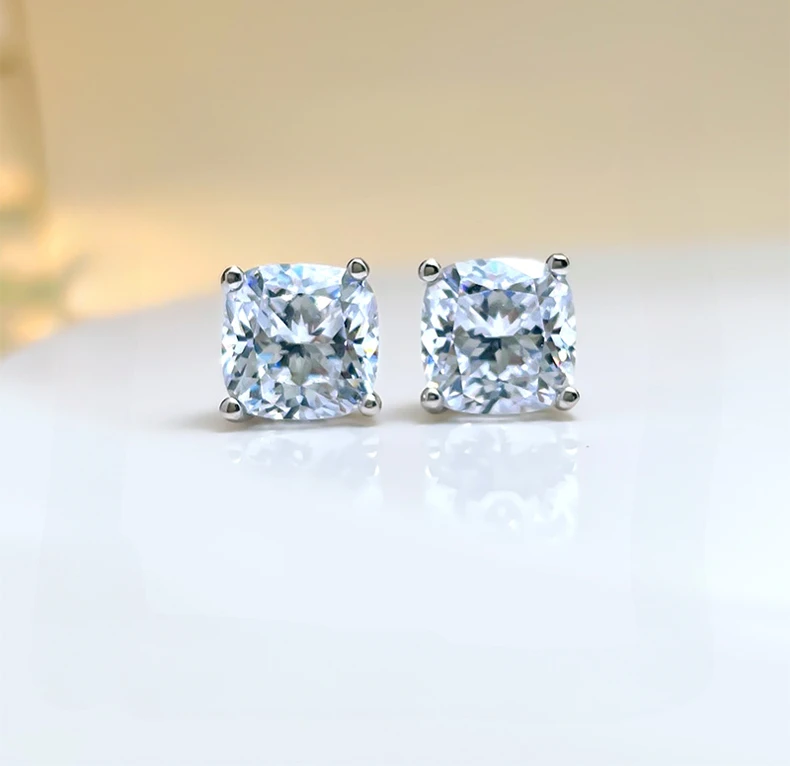 Diamond Earrings, Simple Square Earrings, Popular Accessories, Daily Niche Design, 925 Silver Engagement Jewelry for Women