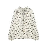Chemise à manches longues à pois pour femmes, mode printemps automne, chemise à nœud à lacets, chemise élégante pour femme, chemises de rue 5