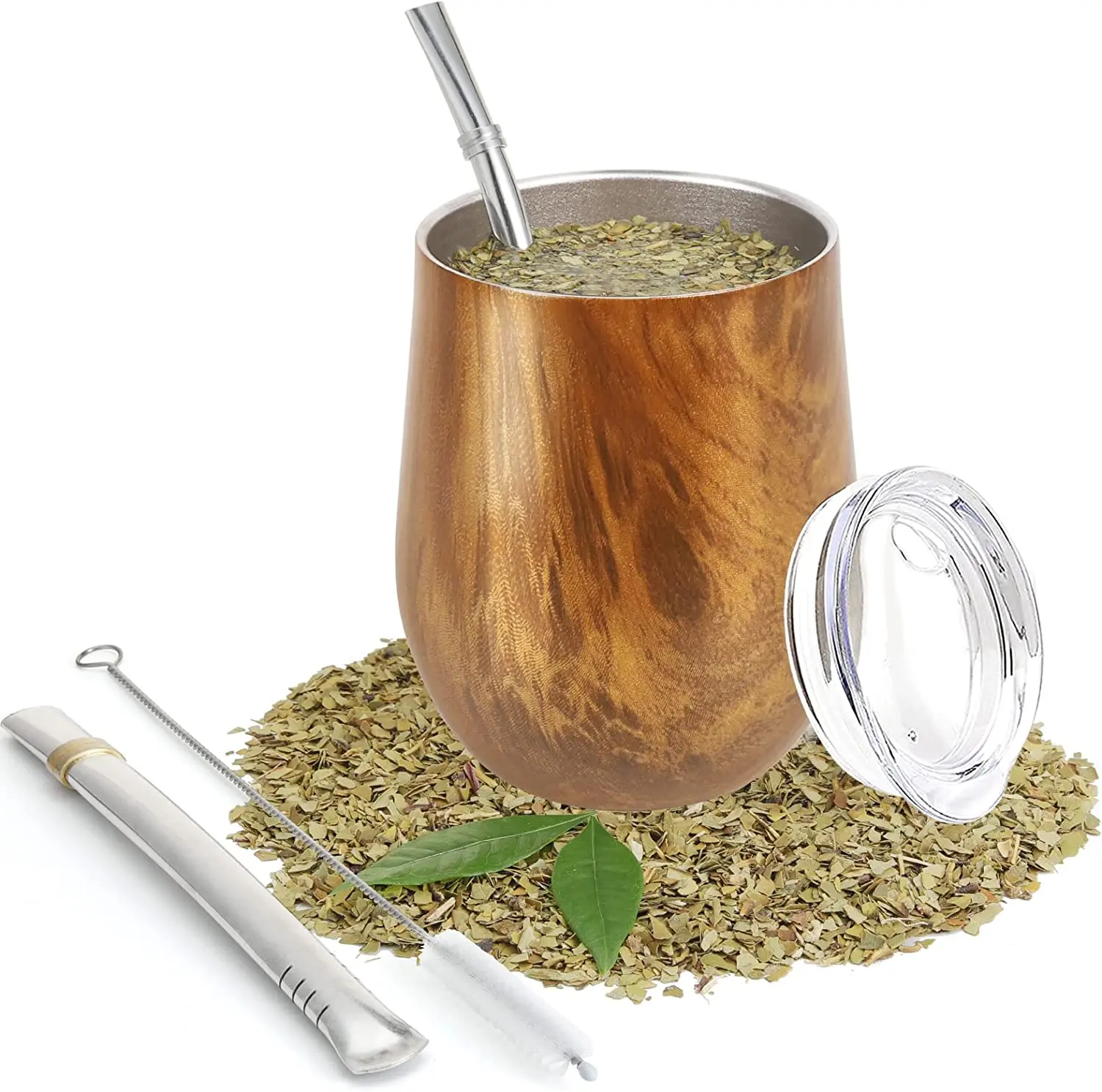 Yerba Mate Zucca Naturale/Insieme della Tazza di Tè Con Coperchio  (Originale Tradizionale Compagno Tazza-230ML)