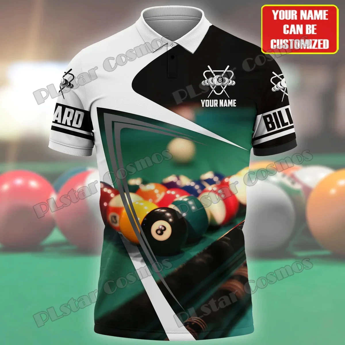Personalisierter Name Billardspieler 3D-gedrucktes Herren-Poloshirt Sommerstraße Kurzarmshirt Geschenk für Billardliebhaber WK43 – Detail 9