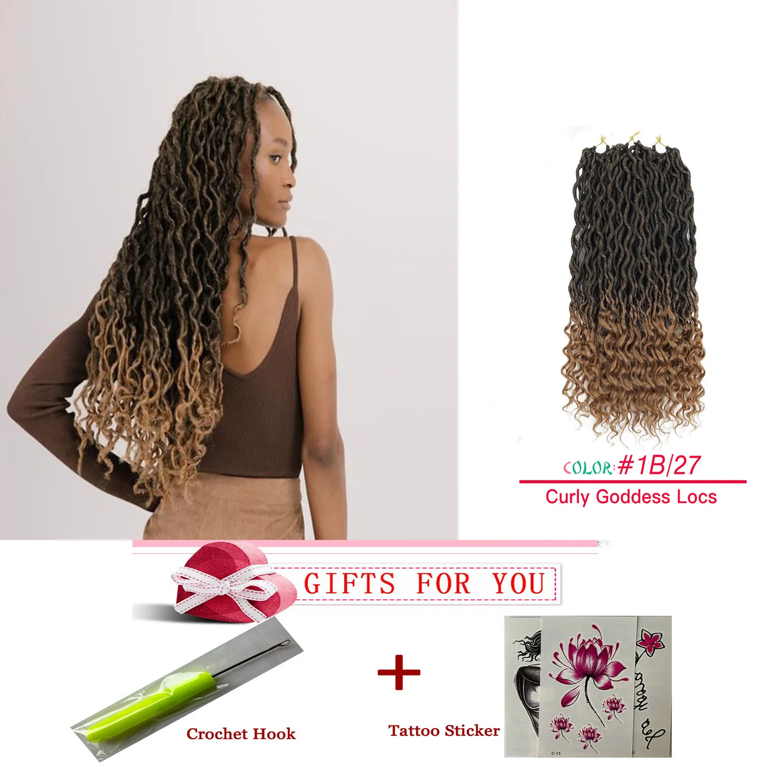 

Synthetic Crochet Braids Hair Passion Twist River Goddess Braiding Hair Extension Ombre Brown Faux Locs With Curly Hair