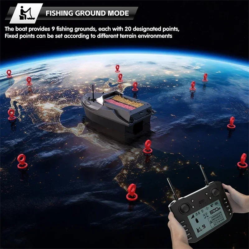 V080 12V High Power 800M Fishing Bait Boat 180 Fishing Spots Load 3KG 15KM/H Fish Finder Intelligent Cruise Return Trawler