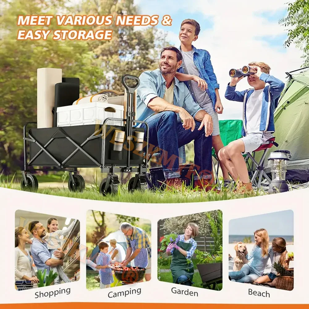 Large Capacity Collapsible Folding Utility Beach Cart Wagon Heavy Duty Fold Wagon Ourdoor Trolley Portable Garden Camping Cart 6